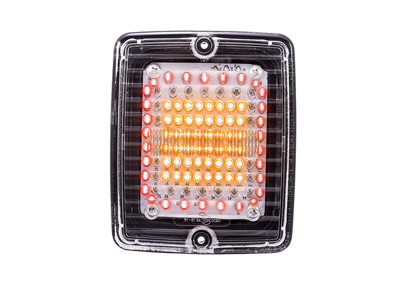 STRANDS IZE LED – LED aizmugurējais lukturis (bremzes, pagrieziens), 108 LED, 24 V, IP66, ECE R6/R7/R10, 110 × 130 × 45 mm