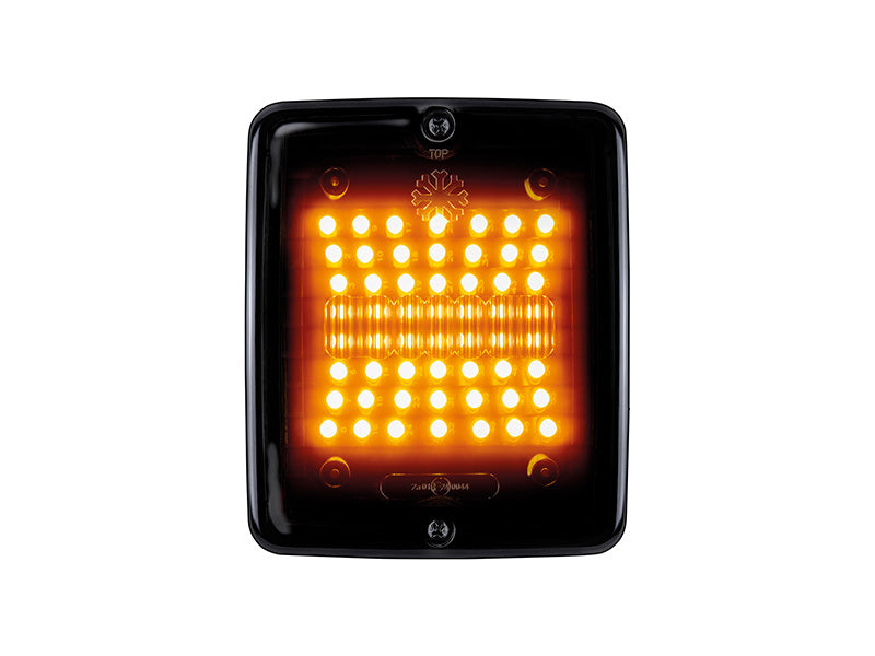 STRANDS Dark Knight IZE LED – LED aizmugurējais lukturis (pagrieziens), dzintara, 24 V, IP66, ECE R6/R10, 110 × 130 × 45 mm