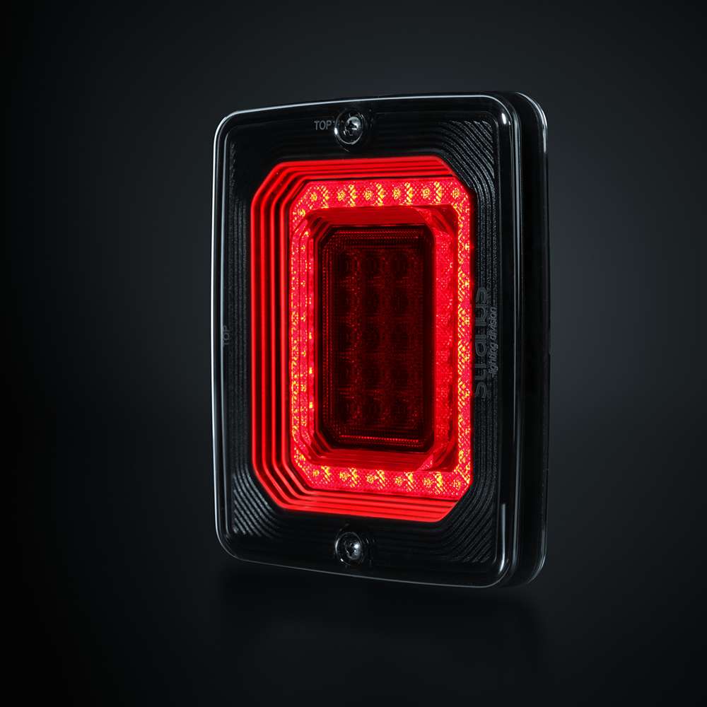 FOR9T Illusion LED aizmugurējais lukturis ar bremžu gaismu un dinamisko virzienrādītāju 10–40 V, IP67, tumšs stikls