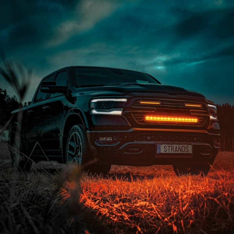 100W(8000Lm) 9-35V STRAND(Zviedrija) LED brīdinājuma/tālā gaisma, IP67/69K, 307.00 x 76.00 x 71.60mm, vads 2.5m, 12", garantija 3 gadi, auksti balta gaisma 6000K