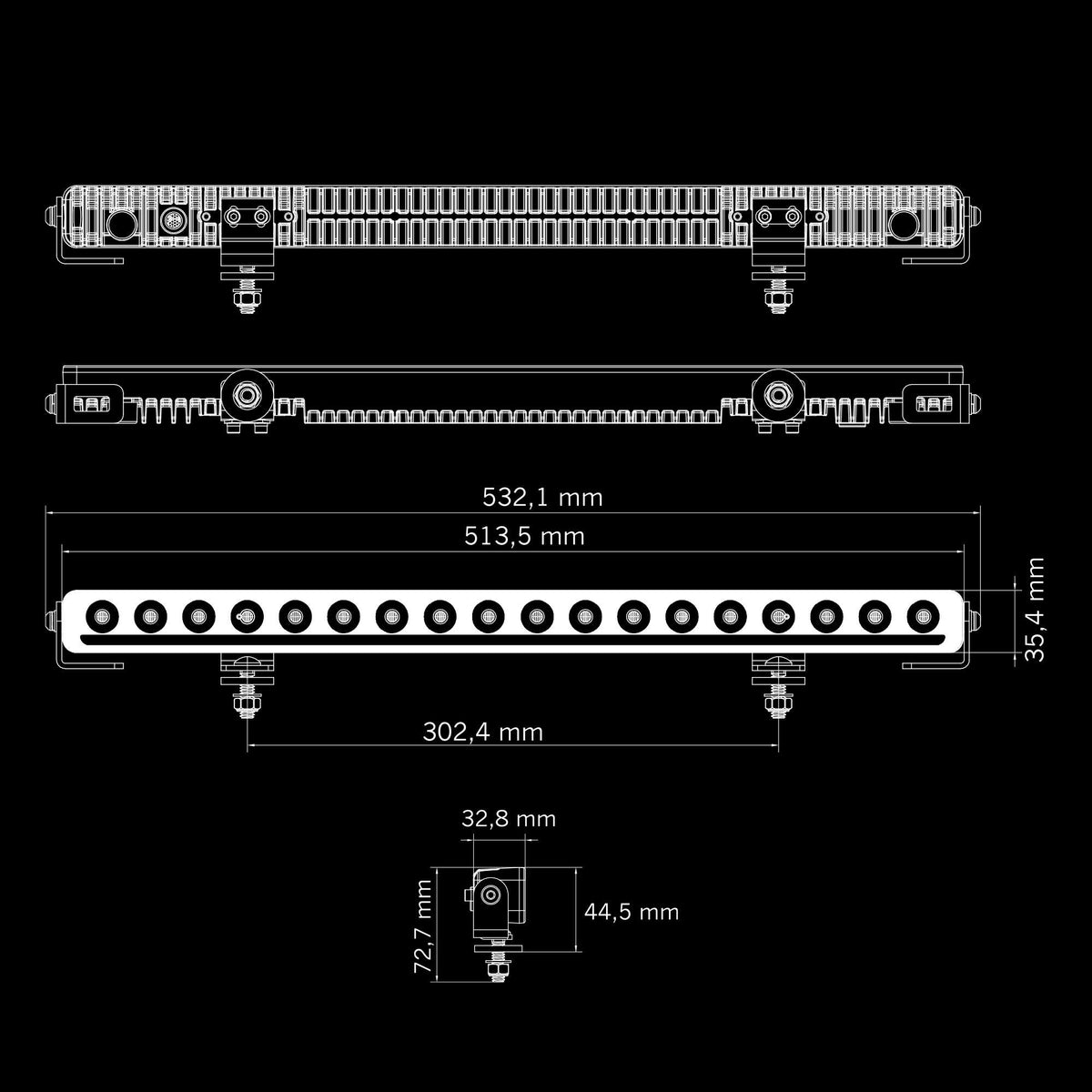 STRANDS 165W (15500lm) NUUK D-Line 30″ LED bārs IP68/69K 761mm melns