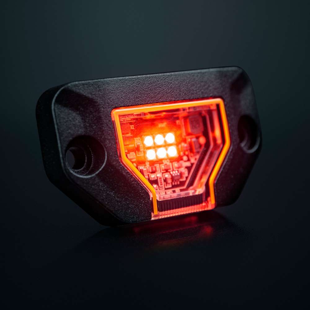 Strands Unity Rock Light — красная светодиодная габаритная и рабочая лампа, 200 лм, 10–32 В постоянного тока, широкий луч, IP69K, в черном корпусе