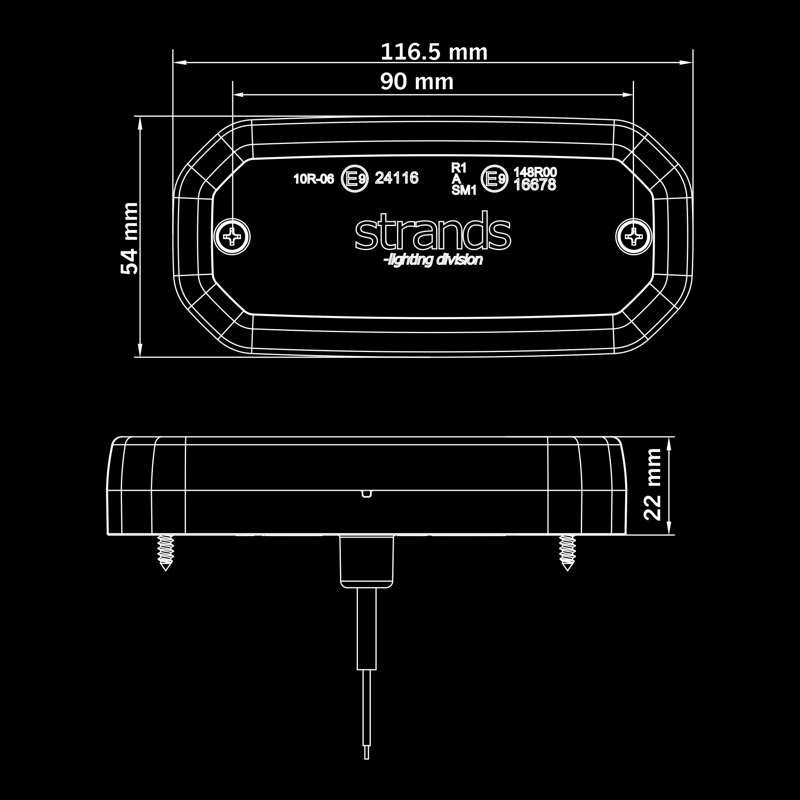 10-40V 3,5W FOR9T Scale sānu gabarītlukturis, 1650K, ECE R148 (R91) ECE R10, IP67, dzintara krāsā