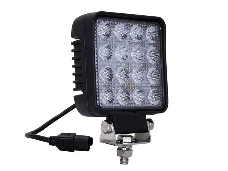 48W(3040Lm)  12-32V STRANDS(Zviedrija) LED atpakaļgaitas lukturis, IP67/69,  ECE R23 EMC ECE R10, 110.00 x 110.00 x 46.52mm, vads 1m, melns, garantija 3 gadi, auksti balta gaisma 6000K