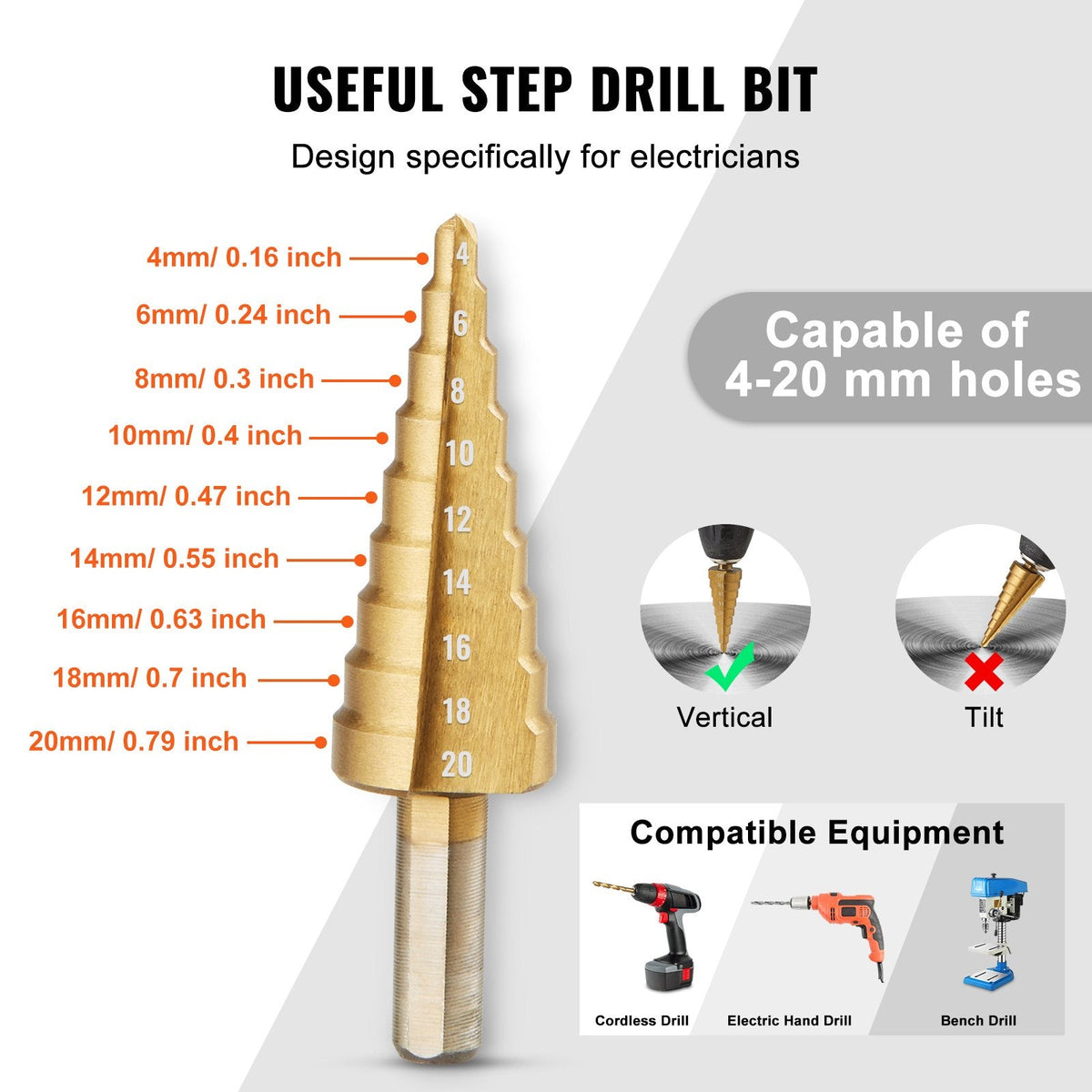 VEVOR 10 t hidrauliskais perforatora (knockout) komplekts, cauruļu caurumu griezēju komplekts 12,7–50,8 mm, 6 daļu KO instrumentu komplekts lokšņu metālam, alumīnijam, misiņam, nerūsējošajam tēraudam, stiklašķiedrai un plastmasai