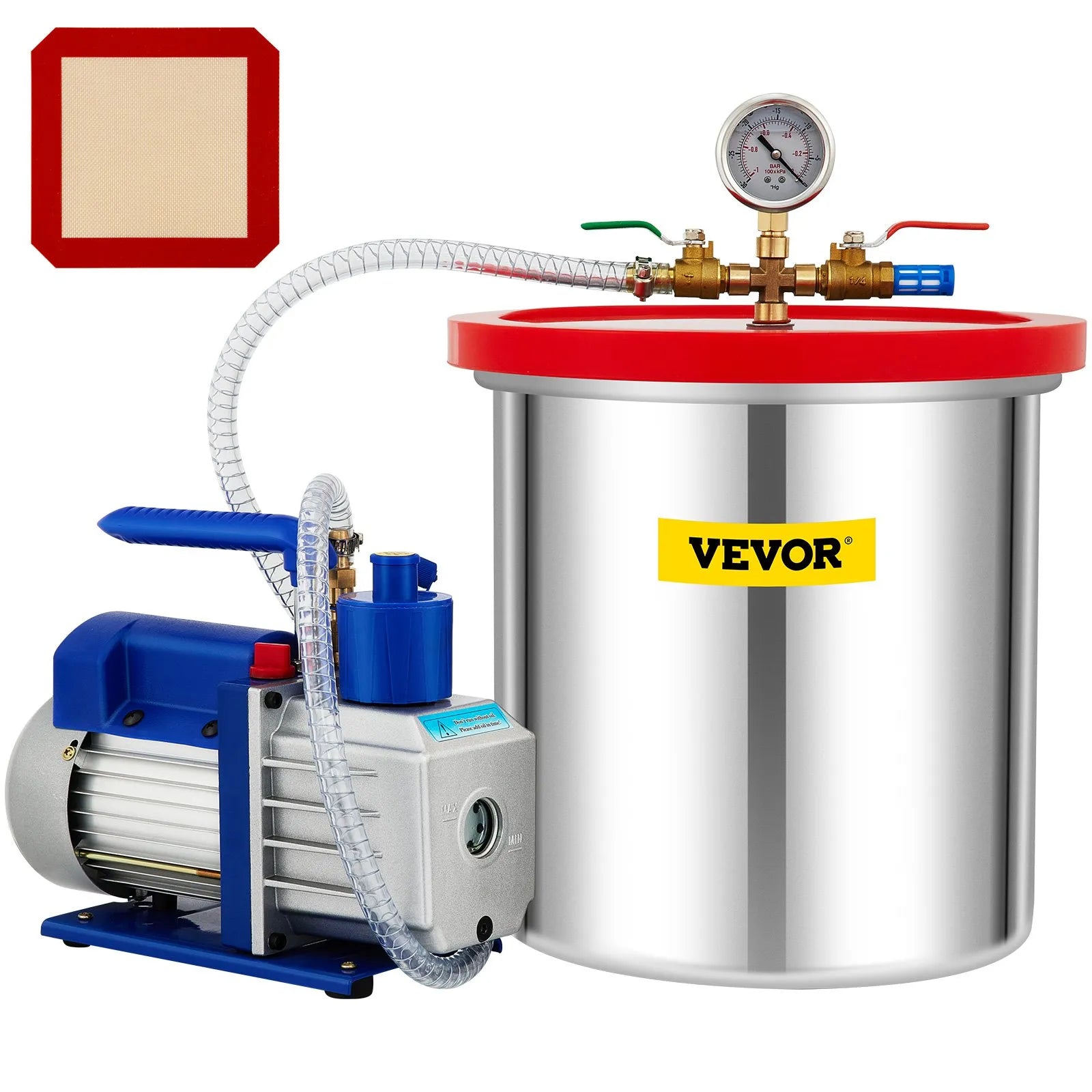 VEVOR vakuuma kamera ar vakuuma sūkni 18,9 l, 5 CFM (142 l/min), 1/3 ZS, vienpakāpes komplekts
