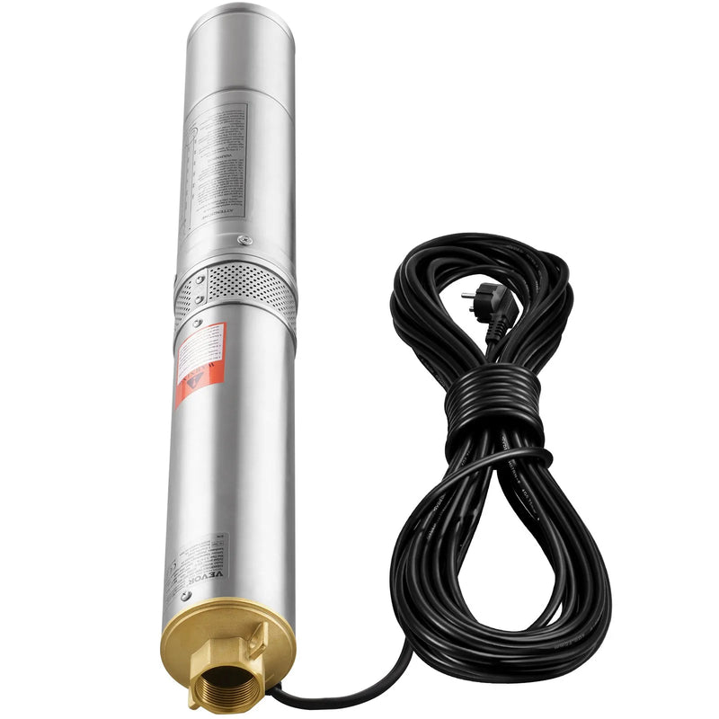 VEVOR dziļurbuma iegremdējamais sūknis 370 W, 230 V/50 Hz, plūsma līdz 5,3 m³/h, pacelšanas augstums līdz 50 m, 9,1 m elektriskais kabelis, nerūsējošā tērauda korpuss, IP68, rūpniecībai, apūdeņošanai un mājsaimniecībai