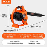 VEVOR benzīna rokas lapu pūtējs ar 26 cm³ divtaktu dzinēju, 2 in 1 funkcija, gaisa plūsma 722 m³/h, gaisa ātrums 70 m/s, piemērots zāliena kopšanai, lapu un sniega tīrīšanai