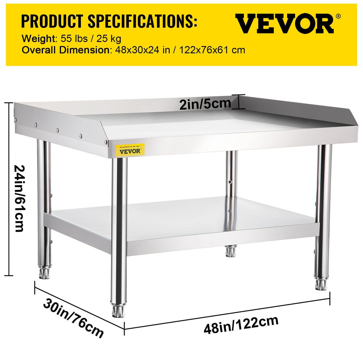 VEVOR Nerūsējošā tērauda grila statīvs ar regulējamu uzglabāšanas plauktu, 122 x 76 x 61 cm
