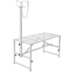 VEVOR kazu un aitu stends 120 × 58 cm, metāla stends slaukšanai un cirpšanai, regulējams augstums 53–84 cm, ar galvas fiksatoru un purna cilpu, nestspēja 226 kg, balts