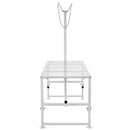 VEVOR kazu un aitu stends 120 × 58 cm, metāla stends slaukšanai un cirpšanai, regulējams augstums 53–84 cm, ar galvas fiksatoru un purna cilpu, nestspēja 226 kg, balts