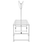 VEVOR kazu un aitu stends 120 × 58 cm, metāla stends slaukšanai un cirpšanai, regulējams augstums 53–84 cm, ar galvas fiksatoru un purna cilpu, nestspēja 226 kg, balts