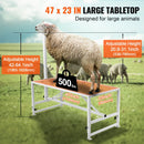 VEVOR kazu un aitu stends 120 × 58 cm, metāla stends slaukšanai un cirpšanai, regulējams augstums 53–84 cm, ar galvas fiksatoru un purna cilpu, nestspēja 226 kg, balts