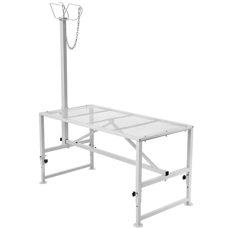 VEVOR kazu un aitu stends 120 × 58 cm, metāla stends slaukšanai un cirpšanai, regulējams augstums 53–84 cm, ar galvas fiksatoru un purna cilpu, nestspēja 226 kg, balts