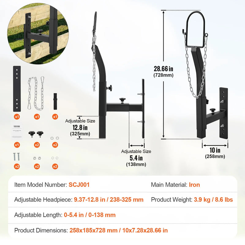 VEVOR kazu un aitu kopšanas stenda uzlika, metāla stends ar regulējamu augstumu 24–32,5 cm un platumu 0–13,7 cm, ar galvas fiksatoru un purna cilpu, melns