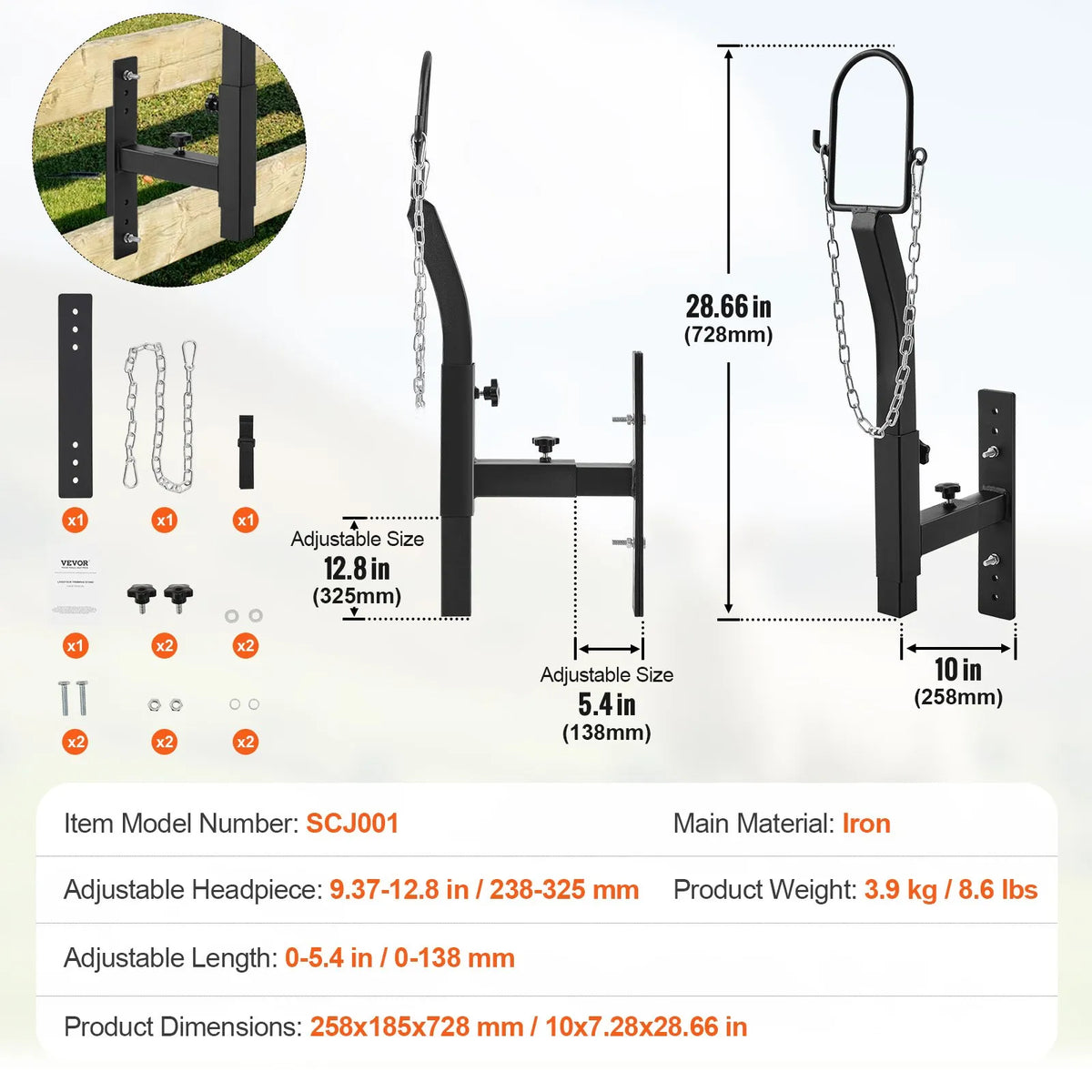 VEVOR kazu un aitu kopšanas stenda uzlika, metāla stends ar regulējamu augstumu 24–32,5 cm un platumu 0–13,7 cm, ar galvas fiksatoru un purna cilpu, melns