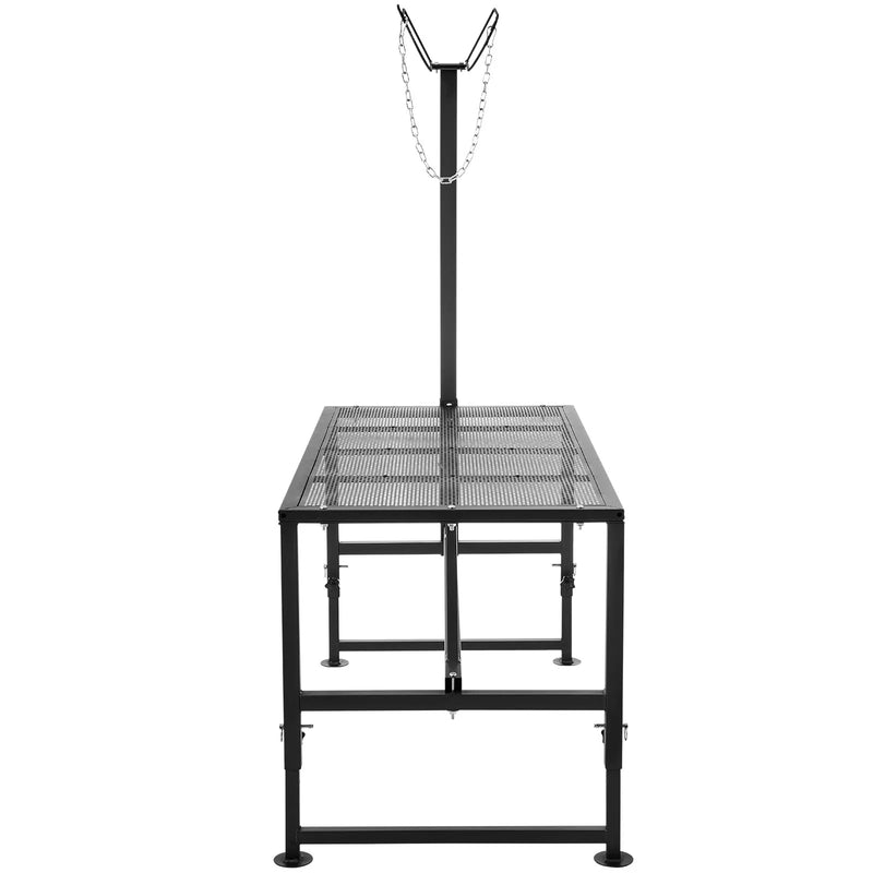 VEVOR kazu un aitu stends 120 × 58 cm, metāla stends slaukšanai un cirpšanai, augstums regulējams 53–84 cm, ar galvas fiksatoru un purna cilpu, 226 kg noslodze, melns