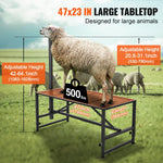 VEVOR kazu un aitu stends 120 × 58 cm, metāla stends slaukšanai un cirpšanai, augstums regulējams 53–84 cm, ar galvas fiksatoru un purna cilpu, 226 kg noslodze, melns