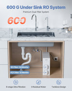 VEVOR reversās osmozes ūdens filtrēšanas sistēma, 600 GPD, 8 pakāpju, bez tvertnes, uzstādāma zem izlietnes