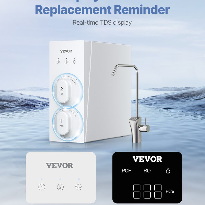 VEVOR reversās osmozes ūdens filtrēšanas sistēma, 600 GPD, 8 pakāpju, bez tvertnes, uzstādāma zem izlietnes