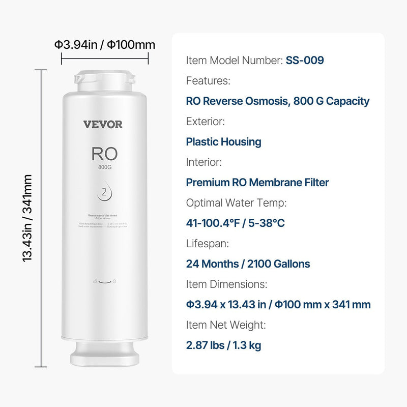 VEVOR Reverse Osmosis sistēmas aizstājējs filtrs SS-006 zem izlietnes ūdens filtram