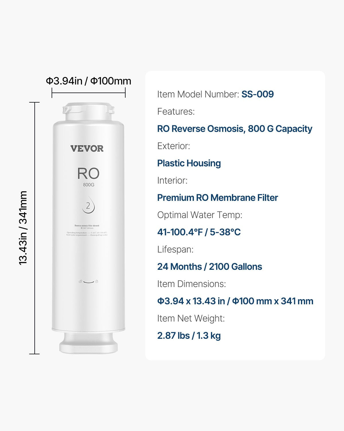 VEVOR Reverse Osmosis sistēmas aizstājējs filtrs SS-006 zem izlietnes ūdens filtram