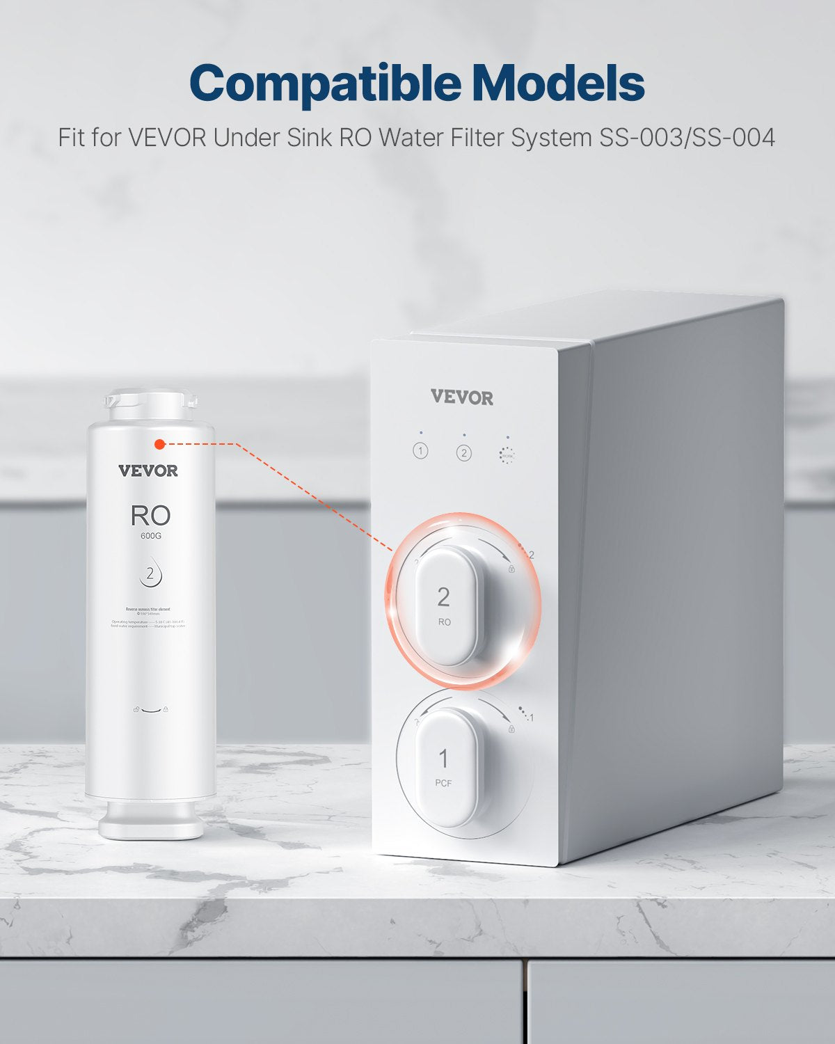 VEVOR reversās osmozes sistēmas filtrs nomaiņai SS-004 zem izlietnes ūdens filtram