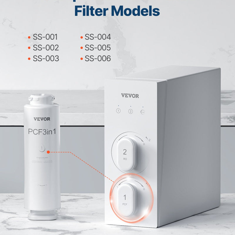 VEVOR PCF kompozītmateriāla filtrs – piemērots SS-001/003/005 izlietnes ūdens filtru modeļiem