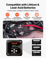 VEVOR divu akumulatoru izolators 12 V, 300 A, manuāls un automātisks VSR spriegumjutīgs relejs ar LCD displeju, piemērots litija un svina-skābes akumulatoriem automašīnām, kravas auto, kemperiem, UTV, ATV un laivām