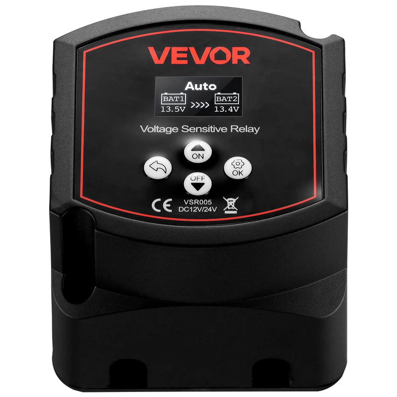 VEVOR divu akumulatoru izolators 12 V, 300 A, manuāls un automātisks VSR spriegumjutīgs relejs ar LCD displeju, piemērots litija un svina-skābes akumulatoriem automašīnām, kravas auto, kemperiem, UTV, ATV un laivām