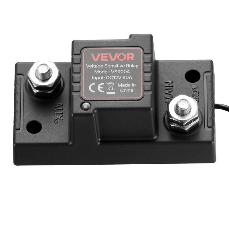 VEVOR divu akumulatoru izolatora komplekts, 12 V, 80 A, manuāls un automātisks VSR sprieguma jutīgs relejs ar voltmetru un LCD ekrānu, viedais akumulatoru izolators svina-skābes akumulatoriem, piemērots UTV un ATV transportlīdzekļiem