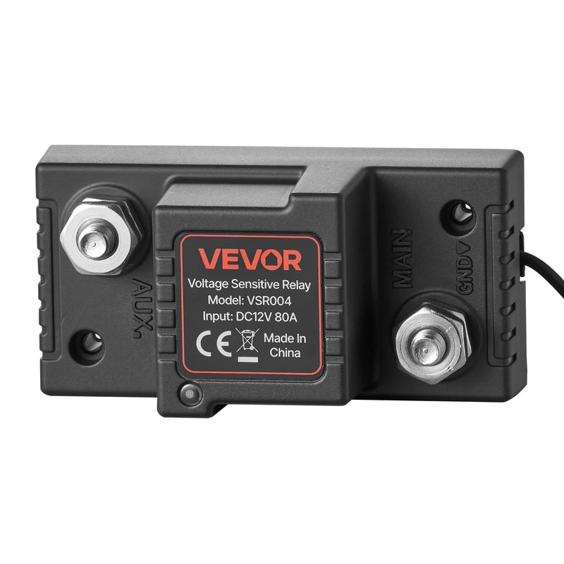 VEVOR divu akumulatoru izolatora komplekts, 12 V, 80 A, manuāls un automātisks VSR sprieguma jutīgs relejs ar voltmetru un LCD ekrānu, viedais akumulatoru izolators svina-skābes akumulatoriem, piemērots UTV un ATV transportlīdzekļiem