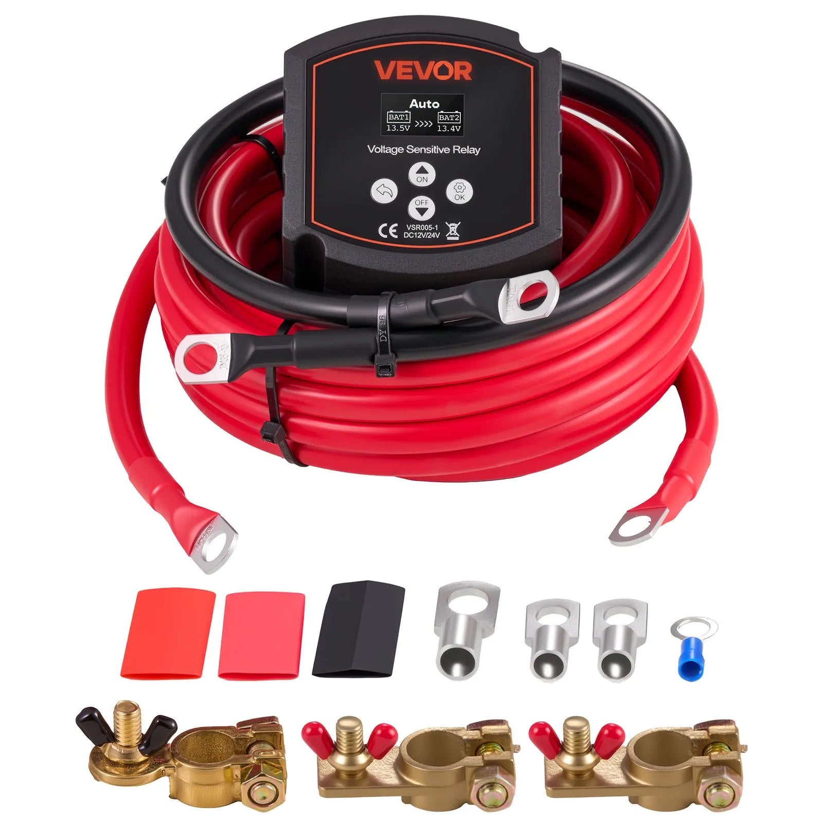 VEVOR divu akumulatoru izolatora komplekts 12 V 300 A ar manuālu un automātisku VSR sprieguma releju, voltmetru un LCD ekrānu, viedais akumulatoru izolators svina–skābes akumulatoriem UTV un ATV transportlīdzekļiem