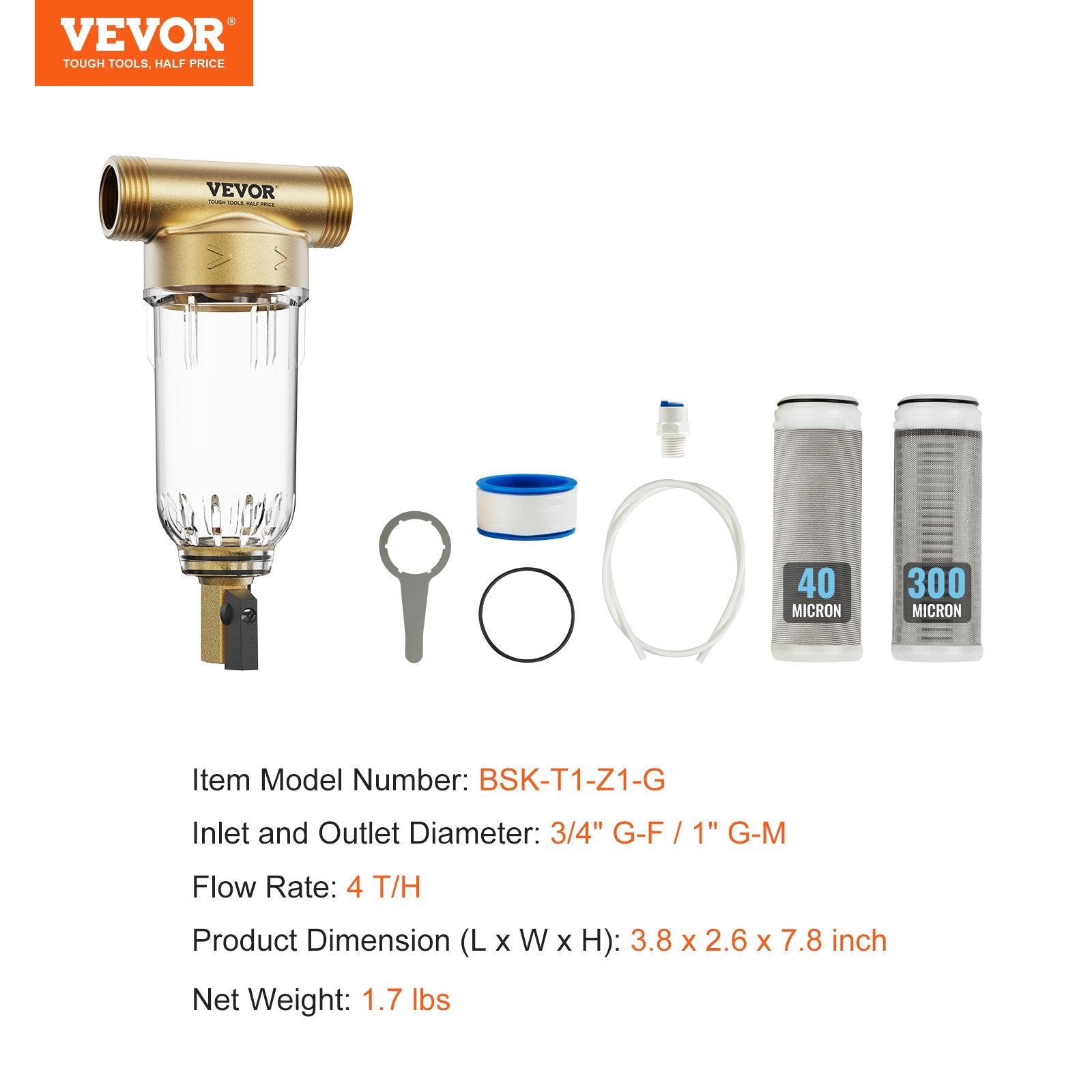 VEVOR spin-down filtrs, 40 µm + 30 µm, nogulšņu filtrs akas ūdenim,  20 mm G-F + 25 mm G-M, 4 m³/h plūsma