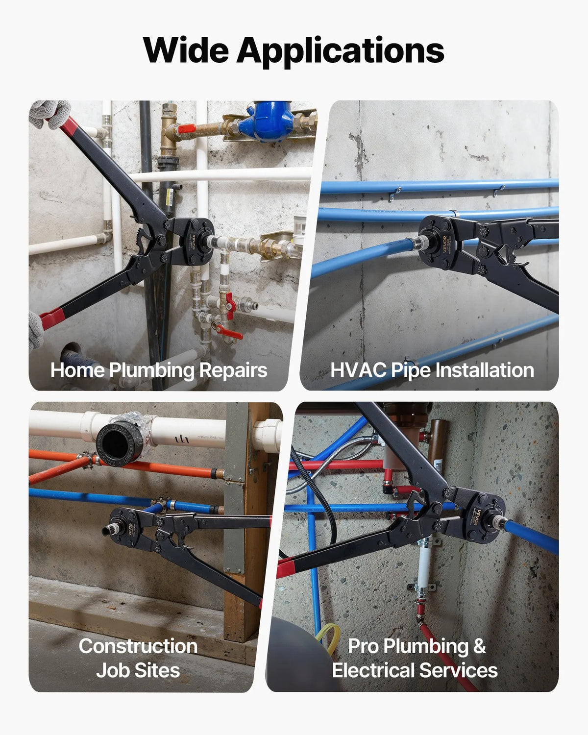 VEVOR cauruļu presēšanas instrumentu komplekts PEX un alumīnija–plastmasas caurulēm ar TH12, TH16, TH20, TH26, TH32 spīlēm, lokāmu rokturi, kompaktā viena porta presētājs ar uzglabāšanas koferi cauruļvadu remontam un uzstādīšanai