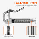 Шприц для смазки с ручкой, 240 бар, емкость 120 мл, профессиональная усиленная конструкция, с гибким шлангом 295 мм, 2 черными плоскими соединителями, 1 усиленной насадкой и 2 жесткими металлическими трубками