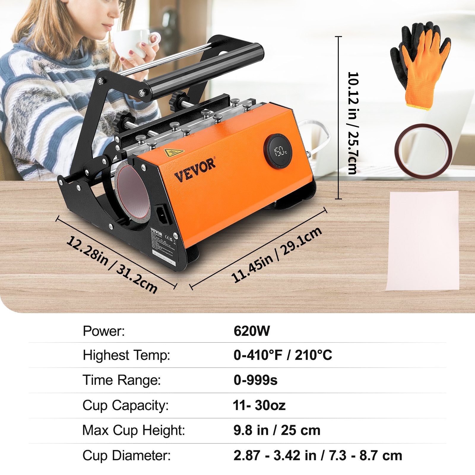 VEVOR krūžu termoprese, 890 ml tumbleru prese, Sublimācijas termoprese 330–750 ml taisnām krūzēm un glāzēm