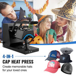 VEVOR 4-in-1 cepuru termoprese, 15 x 7,5 cm klapējama sublimācijas prese, LCD digitālais taimeris un temperatūras kontrole, 4 izliekta dizaina sildīšanas elementi (15 x 7,5 cm / 17 x 6,8 cm / 17 x 6,8 cm / 20,5 x 9 cm)