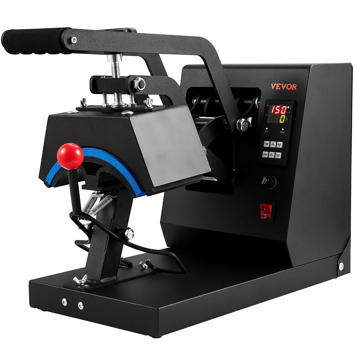 VEVOR 4-in-1 cepuru termoprese, 15 x 7,5 cm klapējama sublimācijas prese, LCD digitālais taimeris un temperatūras kontrole, 4 izliekta dizaina sildīšanas elementi (15 x 7,5 cm / 17 x 6,8 cm / 17 x 6,8 cm / 20,5 x 9 cm)