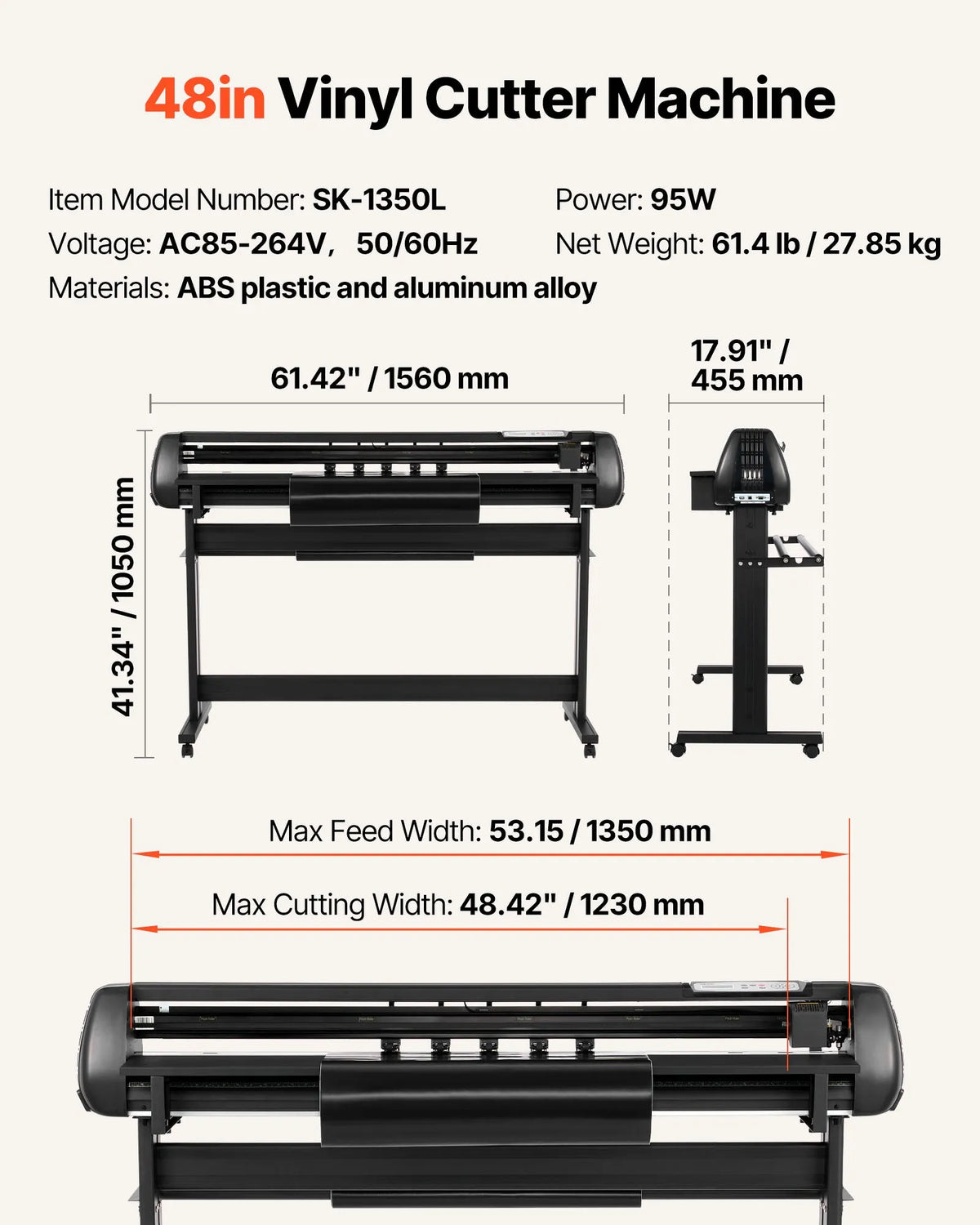 VEVOR vinila griešanas ploteris ar 1350 mm maksimālo materiāla padevi, diviem asmeņiem, regulējamu griešanas spēku un ātrumu, LED displeju, ar SignMaster programmatūru, saderīgs ar Windows un macOS