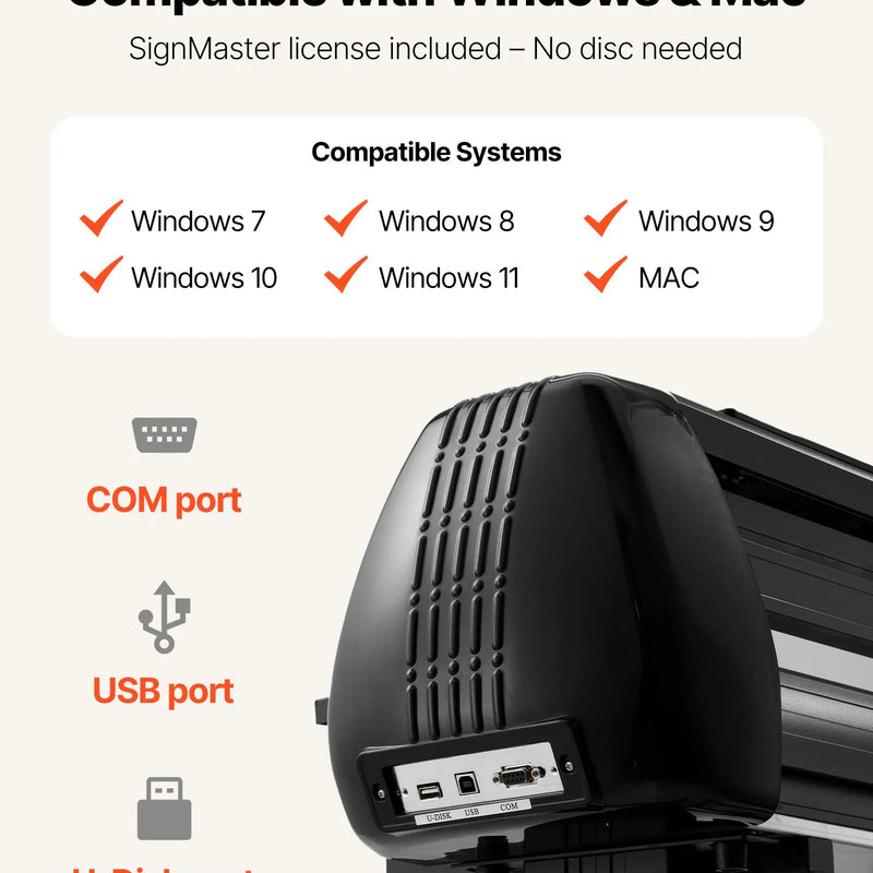 VEVOR 720 mm vinila griešanas ploteris ar dubultiem asmeņiem, regulējamu spiedienu un ātrumu, LED displeju un SignMaster programmatūru, saderīgs ar Windows un macOS