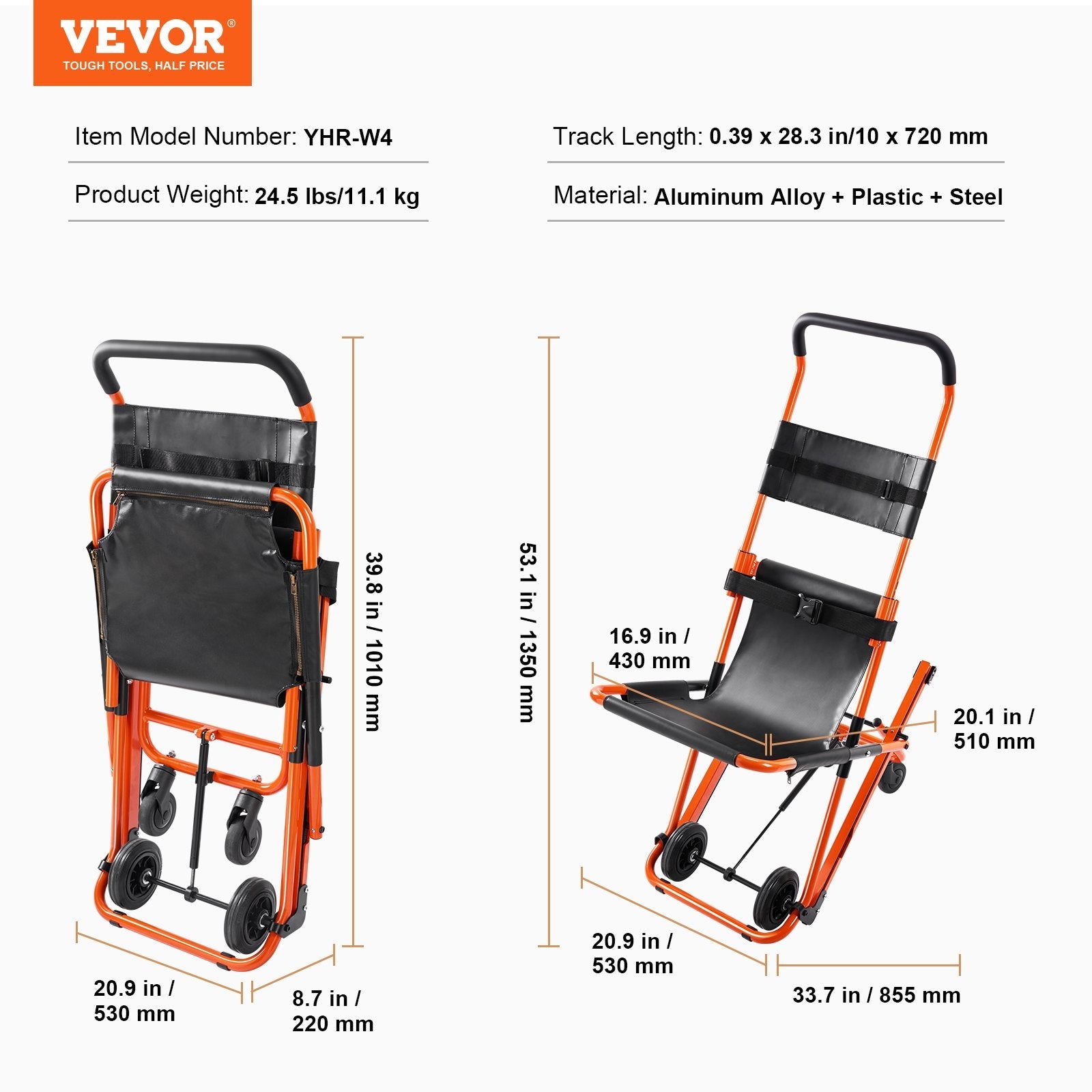 VEVOR manuālais evakuācijas krēsls, 159 kg ietilpība, salokāms, 4 riteņi, pārnēsājams pārvietošanai pa kāpnēm, piemērots senioriem un cilvēkiem ar kustību traucējumiem