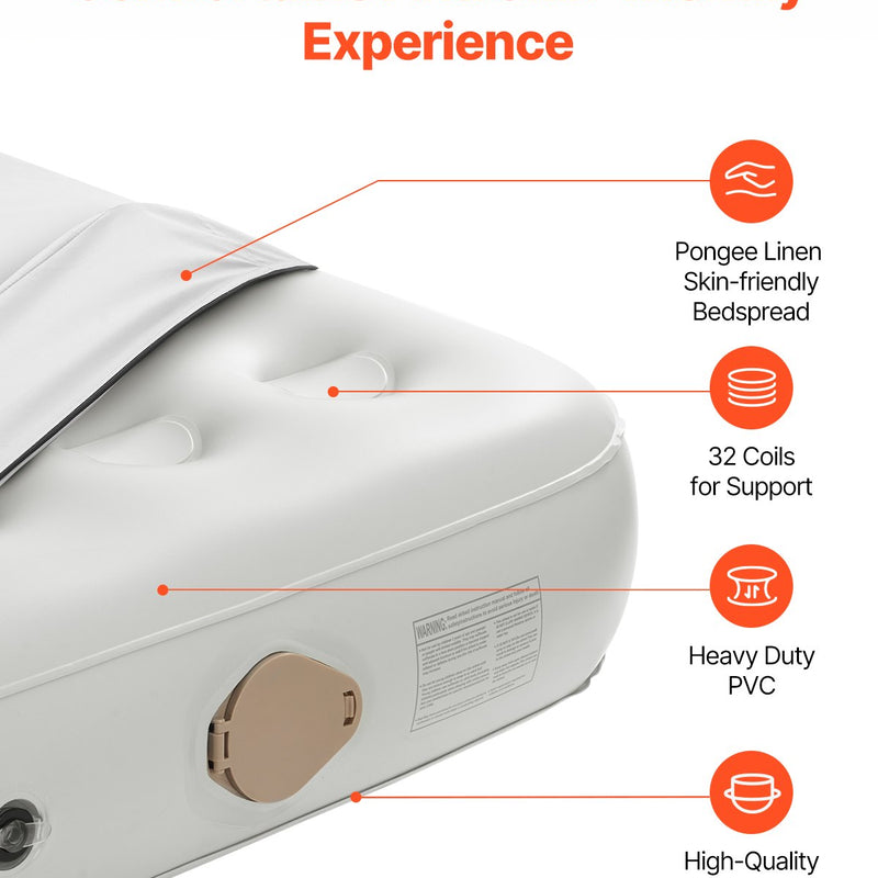 VEVOR Inflatable mattress with frame and pump, 1 person, for camping, up to 136 kg