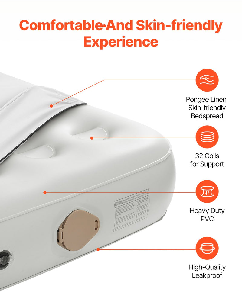 VEVOR Inflatable mattress with frame and pump, 1 person, for camping, up to 136 kg