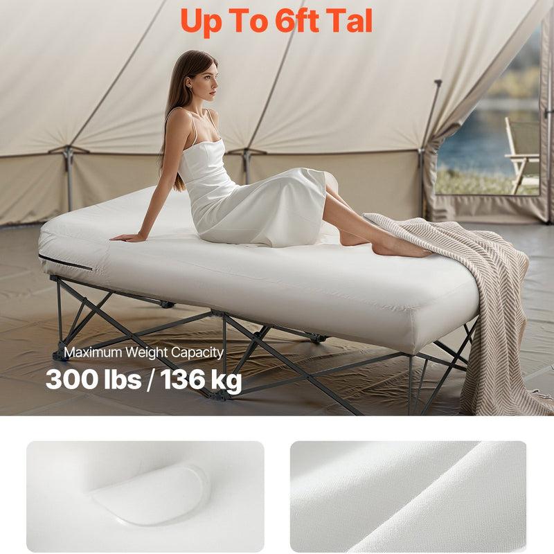 VEVOR Inflatable mattress with frame and pump, 1 person, for camping, up to 136 kg