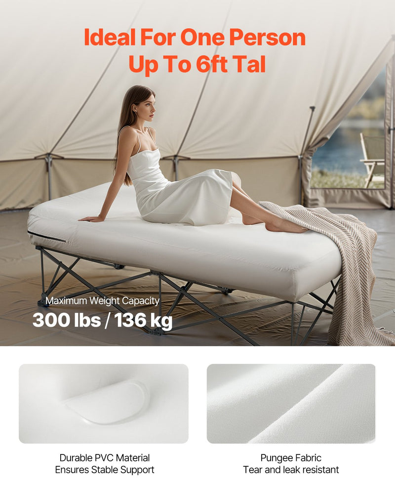 VEVOR Inflatable mattress with frame and pump, 1 person, for camping, up to 136 kg