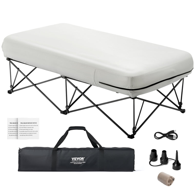 VEVOR Inflatable mattress with frame and pump, 1 person, for camping, up to 136 kg