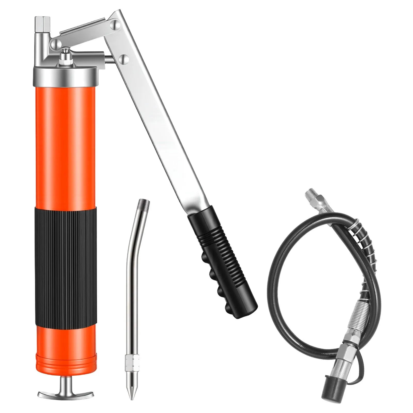 VEVOR smērviela pistole, 10 000 PSI augstspiediena, izturīgs smērvielas pistoles komplekts ar pistoles tipa rokturi, 0,4 l ietilpība, komplektā 46 cm elastīgā šļūtene, 1 stingra pagarinājuma caurule un 1 smailais uzgalis automobiļu un jūras tehnikai