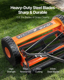 VEVOR Mehāniskais stumjamais zāles pļāvējs 40 cm ar 5 asmeņiem, bez motora, regulējams pļaušanas augstums 15–45 mm, ar zāles savācējgrozu, piemērots zālieniem, piebraucamajiem ceļiem un pagalmiem