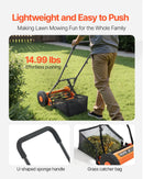 VEVOR Mehāniskais stumjamais zāles pļāvējs 40 cm ar 5 asmeņiem, bez motora, regulējams pļaušanas augstums 15–45 mm, ar zāles savācējgrozu, piemērots zālieniem, piebraucamajiem ceļiem un pagalmiem